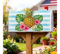 Coperture magnetiche per cassette postali con ananas, foglie di ibisco tropicali estive verdi per le vacanze per la decorazione del prato 53 x 64 cm