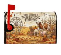Coperture magnetiche per cassette postali con animali della fattoria | Ruota panoramica, involucri per cassette postali, toppa con zucche, paesaggio rurale, tema agricolo, fogliame autunnale