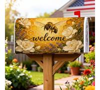 Coperture magnetiche per cassette postali con ape, rustiche e fiori a nido d'ape, copertura estiva dorata per la casa e il giardino, 45 x 53 cm