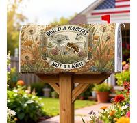 Coperture magnetiche per cassette postali con api, fiori rustici botanici e farfalle, tonalità primaverili e terrestri, copertura stagionale per la decorazione del cortile anteriore 53 x 64 cm