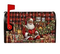 Coperture magnetiche per cassette postali con Babbo Natale, 53 x 63 cm | Motivo a quadri di bufalo, copertura per cassetta delle lettere, accenti invernali a fiocco di neve, scena del camino