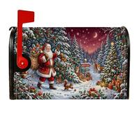 Coperture magnetiche per cassette postali con Babbo Natale al Polo Nord e | Scena della foresta innevata, Mailbox Wraps, animali del bosco, albero decorato, segnaletica del Polo Nord