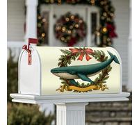 Coperture magnetiche per cassette postali con balena, nastro natalizio rustico di agrifoglio, copertura per cassetta postale verde per la decorazione del portico anteriore, 45,7 x 53,7 cm