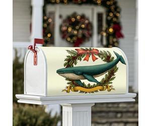 Coperture magnetiche per cassette postali con balena, nastro natalizio rustico di agrifoglio, copertura per cassetta postale verde per la decorazione del portico anteriore, 45,7 x 53,7 cm