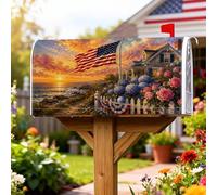 Coperture magnetiche per cassette postali con bandiera, decorazione per cassetta postale rustica, casa rustica, tramonto, estate, blu, decorazione per prato, 45,7 x 53,3 cm