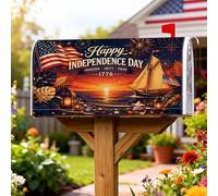Coperture magnetiche per cassette postali con barca a vela, stelle patriottiche festive, lanterne per il giorno dell'indipendenza, copertura per cassetta postale stagionale blu per decorazione portico