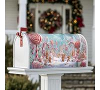 Coperture magnetiche per cassette postali con bastoncini di zucchero, motivo omino di pan di zenzero e lecca lecca, decorazione natalizia rossa per portico, 53 x 64 cm