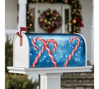 Coperture magnetiche per cassette postali con bastoncini di zucchero, stelle natalizie con sfondo blu e rosso, per esterni, decorazione per prato, 45 x 53 cm
