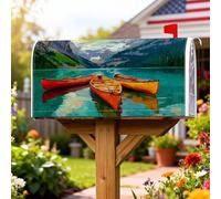 Coperture magnetiche per cassette postali con canoe, copertura per cassetta postale stagionale con natura all'aperto, lago, montagne, estate, blu, decorazione per cortile, 53 x 64 cm
