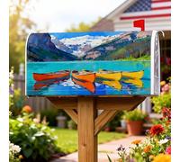 Coperture magnetiche per cassette postali con canoe, paesaggio all'aperto, montagne, lago, estate, blu, copertura per cassetta postale per decorazione cortile anteriore 53 x 64 cm