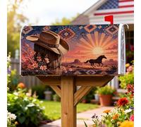 Coperture magnetiche per cassette postali con cappello da cowboy, copertura per cassetta postale con cavallo rustico occidentale alba autunnale arancione caldo per esterni per decorazione giardino