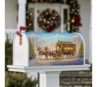 Coperture magnetiche per cassette postali con carrozza, decorazione per cassetta postale con cavalli vintage e albero di Natale, colore oro, per decorazione portico anteriore, 45 x 53 cm