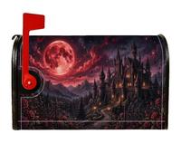 Coperture magnetiche per cassette postali con castello gotico, luna, sangue | Architettura gotica, copertura per cassetta delle lettere, paesaggio con luna di sangue, giardino di rose scure, arte fantasy
