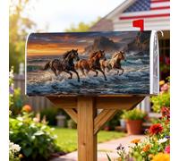 Coperture magnetiche per cassette postali con cavalli, realistiche onde naturali al tramonto estate blu copertura per cassetta postale per decorazione cortile anteriore 53 x 65,5 cm