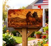 Coperture magnetiche per cassette postali con cavalli, rustiche montagne di campagna, foglie autunnali, copertura arancione per cassetta della posta, decorazione per giardino e cortile, 53 x 64 cm