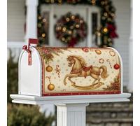 Coperture magnetiche per cassette postali con cavallo a dondolo, ornamento natalizio a forma di bastoncino di zucchero rosso, per esterni, decorazione da giardino, cortile, 45,7 x 53,7 cm