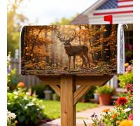 Coperture magnetiche per cassette postali con cervi, copertura per cassetta delle lettere rustica ispirata alla natura, con foglie, foresta autunnale, colore marrone, decorazione per cortile, 45,7 x