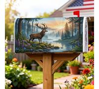 Coperture magnetiche per cassette postali con cervi, copertura per cassetta postale con natura, foresta rustica, fiume, primavera, verde, decorazione per cortile, 45,7 x 53,3 cm