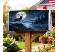 Coperture magnetiche per cassette postali con cervi, copertura per cassetta postale con natura, rustica, luna, lago, autunno, blu, per esterni, decorazione per porta d'ingresso, 45,7 x 53,7 cm