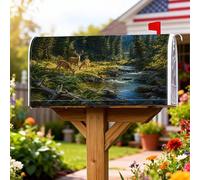 Coperture magnetiche per cassette postali con cervi, copertura per cassetta postale con paesaggio rustico con foresta estiva verde per le vacanze per la casa e il giardino, 53 x 64 cm