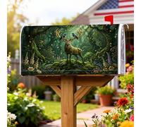 Coperture magnetiche per cassette postali con cervi, decorazione per cassetta postale con uccelli della foresta fantasiosa natura, verde, decorazione per cortile, 53 x 65,5 cm