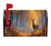 Coperture magnetiche per cassette postali con cervi, decorazione rustica per cassetta postale con foglie autunnali autunnali e foreste arancioni, decorazione per portico anteriore, 45,7 x 53,7 cm