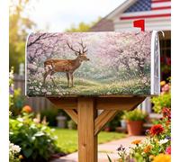 Coperture magnetiche per cassette postali con cervi, fiori di ciliegio primaverili e natura, farfalla verde primavera, copertura decorativa per cassetta delle lettere per giardino, patio, 53 x 64 cm
