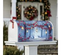 Coperture magnetiche per cassette postali con cervi, lanterne natalizie invernali con fiori rossi, copertura per cassetta della posta per esterni, giardino, cortile, decorazione 53 x 64 cm