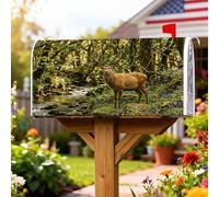 Coperture magnetiche per cassette postali con cervi, motivo natura, rustico, foresta, ruscello, primavera, verde, pelle, per decorazione cortile anteriore, 53 x 65,5 cm
