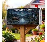 Coperture magnetiche per cassette postali con cervi, natura rustica con luna, montagne autunnali, blu scuro, protezione per la decorazione del giardino e cortile, 53 x 64 cm