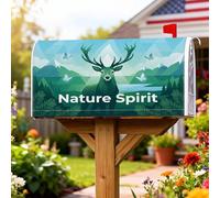 Coperture magnetiche per cassette postali con cervi, natura rustica montagne alberi estate verde pelle per decorazioni esterne 53 x 64 cm