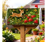 Coperture magnetiche per cassette postali con cervi, primaverili rustiche, fragole, farfalle, verde primavera, copertura per cassetta postale per decorazione da giardino e cortile, 53 x 64 cm