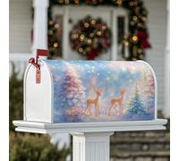 Coperture magnetiche per cassette postali con cervo, albero di pino invernale e fiocchi di neve, decorazioni natalizie blu per cassetta delle lettere per la casa e il giardino, 45,7 x 53,3 cm