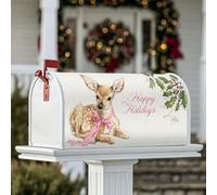 Coperture magnetiche per cassette postali con cervo, decorazioni natalizie rustiche con agrifoglio pesca e fiocco invernale marrone, per decorazioni per la casa e il giardino, 45,7 x 53,7 cm