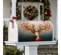 Coperture magnetiche per cassette postali con cervo, decorazioni natalizie rustiche con corna di bacche rosse per la decorazione del portico anteriore, 53 x 65,5 cm