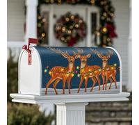 Coperture magnetiche per cassette postali con cervo, luci natalizie natalizie e neve, blu, protezione per le lettere per decorazioni esterne, 45,7 x 53,3 cm