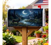 Coperture magnetiche per cassette postali con cervo, natura rustica, lupo, luna, autunno, verde, protezione per la posta per la casa e il giardino, 53 x 64 cm