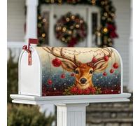 Coperture magnetiche per cassette postali con cervo, ornamenti natalizi con corna di Natale, decorazioni rosse per cassetta postale per giardino, cortile, 45,7 x 53,3 cm