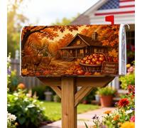 Coperture magnetiche per cassette postali con cervo, rustiche casette di fattoria, zucche autunnali arancioni, copertura stagionale per la decorazione della porta d'ingresso, 53 x 64 cm