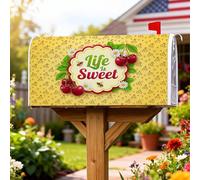 Coperture magnetiche per cassette postali con ciliegie, fiori giocosi estivi e api, copertura per cassetta postale gialla estiva per la decorazione del portico anteriore, 45,7 x 53,7 cm