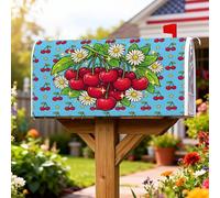 Coperture magnetiche per cassette postali con ciliegie, motivo margherite estive con foglie rosse estive per le vacanze, per decorazioni esterne, 53 x 64 cm
