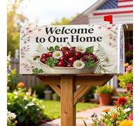 Coperture magnetiche per cassette postali con ciliegie, rustiche margherite di fattoria, foglie primaverili, colore rosso, decorazione per cortile, 45 x 53 cm