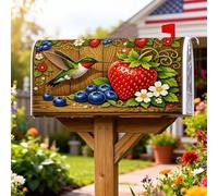 Coperture magnetiche per cassette postali con colibrì, copertura per cassetta postale da giardino, rustiche, fragole, mirtilli, primaverili, per decorazione portico anteriore, 45 x 53 cm