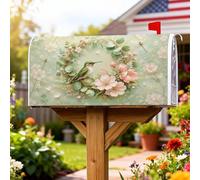 Coperture magnetiche per cassette postali con colibrì, copertura per cassetta postale verde primaverile ispirata alla natura, fiori e foglie, decorazione per portico anteriore, 53 x 64 cm