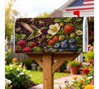 Coperture magnetiche per cassette postali con colibrì, copertura per cassetta postale vintage botanica fragole mirtilli estate verde per decorazione cortile 53 x 64 cm