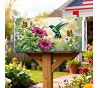 Coperture magnetiche per cassette postali con colibrì, decorazione per cassetta postale con ibisco vibrante verde primaverile, decorazione per la casa e il giardino, 53 x 64 cm