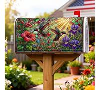 Coperture magnetiche per cassette postali con colibrì, in vetro colorato vibrante ibisco iride verde primaverile, copertura per cassetta postale stagionale per esterni, giardino, cortile, decorazione