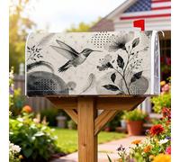 Coperture magnetiche per cassette postali con colibrì, motivo botanico monocromatico, fiore e piuma, copertura per cassetta postale nera, per decorazioni per la casa e il giardino, 53 x 64 cm