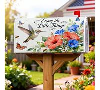 Coperture magnetiche per cassette postali con colibrì, motivo floreale ad acquerello ibisco blu con fiori primaverili rossi, per decorare la casa e il giardino, 45,7 x 53,7 cm