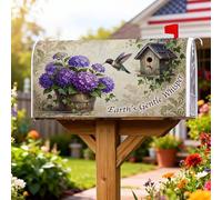 Coperture magnetiche per cassette postali con colibrì, natura rustica ortensia per uccelli primaverile viola pelle per la decorazione della porta d'ingresso, 45,7 x 53,7 cm